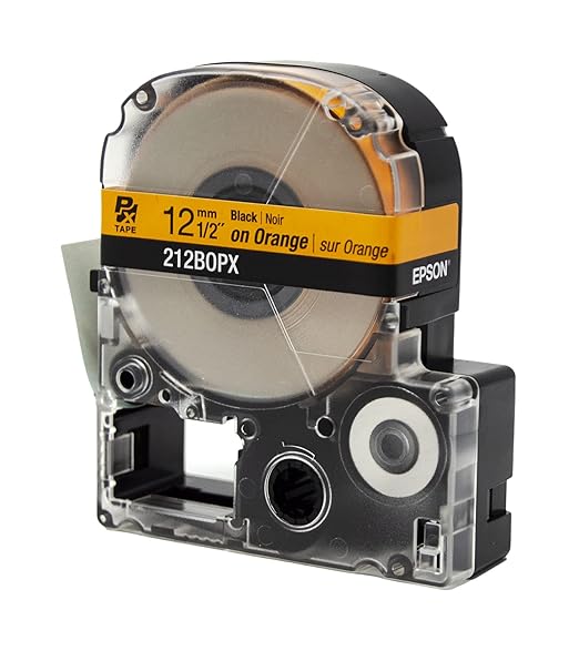 Epson LABELWORKS 212BOPX Genuine PET (Polyester) Tape Cartridge - Black on Orange Label Maker Tape - 1/2" (12MM) Wide, 30'