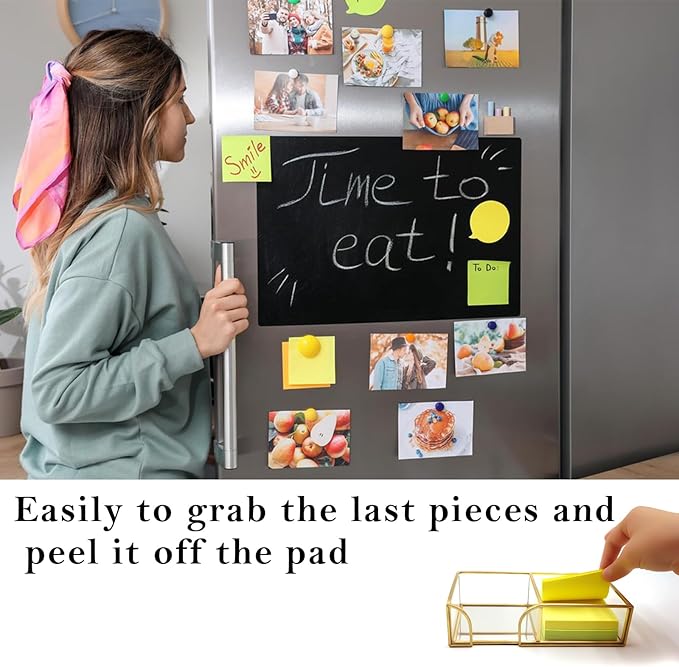 3 x 3 Inch Sticky Note Holder Gold Glass Post It Note Dispenser, 2 Slot Sticky Note Dispenser, Stylish Post It Holder for Home Office Desk Decor