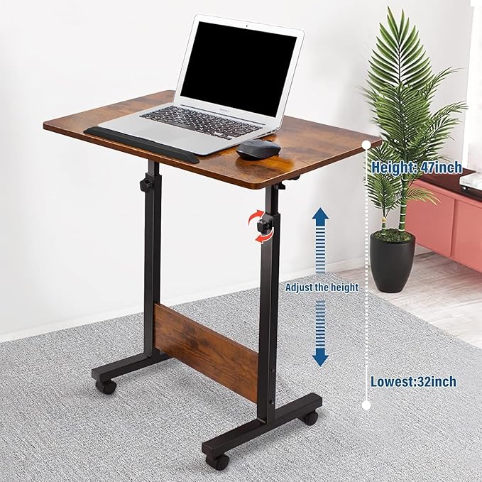 KOUPA Height Adjustable Standing Desk,widths16 in Length 31 in, Portable Rolling Mobile Stand Up Table with Wheels, 360 Degree Flip Laptop Computer Desk for Home Office, Rustic Brown