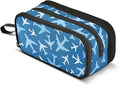 Airplanes Blue Pencil Case Box Boys Girls Large Pencil Pouch with Zipper Compartments Big Capacity Stationery Pen Bag Organizer for Kids Teens Adults School