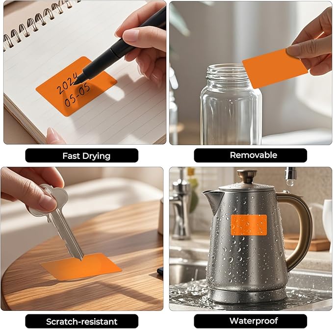 FINDAT Rectangle Label Stickers 3×2 Inch Vinyl Removable Orange Sticker Waterproof Writable File Folder Moving Labels for Boxes Home Office Labeling 40 PCS