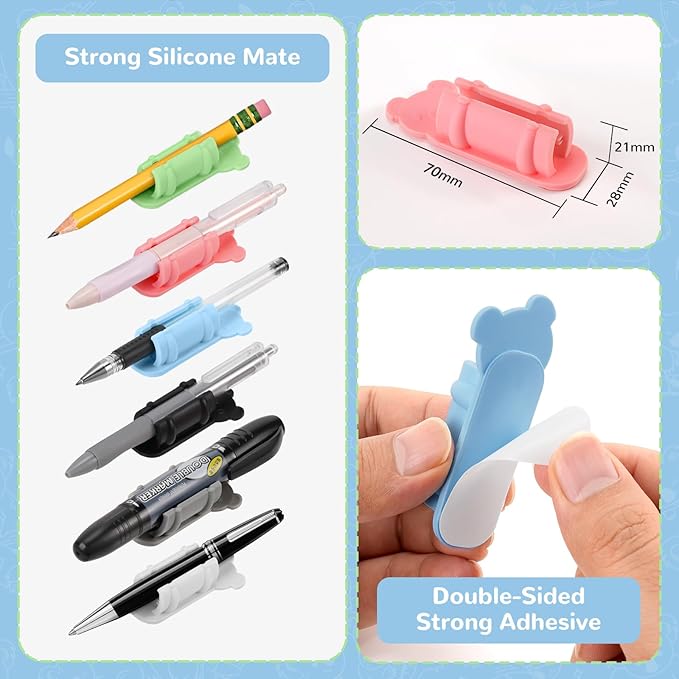 60 Pack Adhesive Pen Holder Clips, Colorful Silicone Pencil Holders for Desk, Wall, Whiteboard & Office Organization, Fits Markers, Pens, Pencils (60 Count, Six colors)