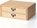 Kirigen Natural Wood Desktop Storage Cabinet -Shallow Type Drawers - Fax Stand with metal handle - Small File organizer Size 13.78"L*10.6"W*5.9"H(NA, 2-Layer &2 Drawers)