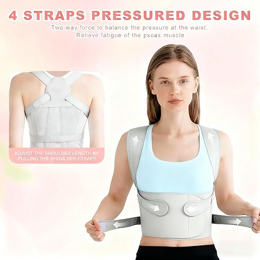 Back Brace Posture Corrector for Women and Men, Adjustable Shoulder Straightener Full Lumbar Support Belt, Upper and Lower Back Pain Relief, Scoliosis Hunchback Hump Thoracic Spine Corrector (Gray M)
