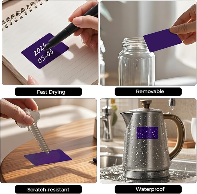 FINDAT Rectangle Label Stickers 3×2 Inch Vinyl Removable Purple Sticker Waterproof Writable File Folder Moving Labels for Boxes Home Office Labeling 40 PCS