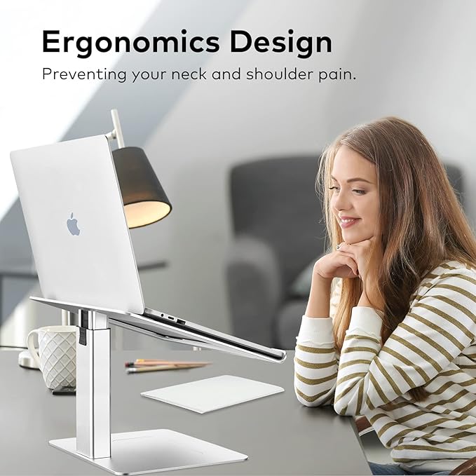 Laptop Stand for Desk, Ergonomic Aluminum Laptop Stand Adjustable Height from 7-15", Sitting and Standing Laptop Riser for 10-17" Notebook (Silver)