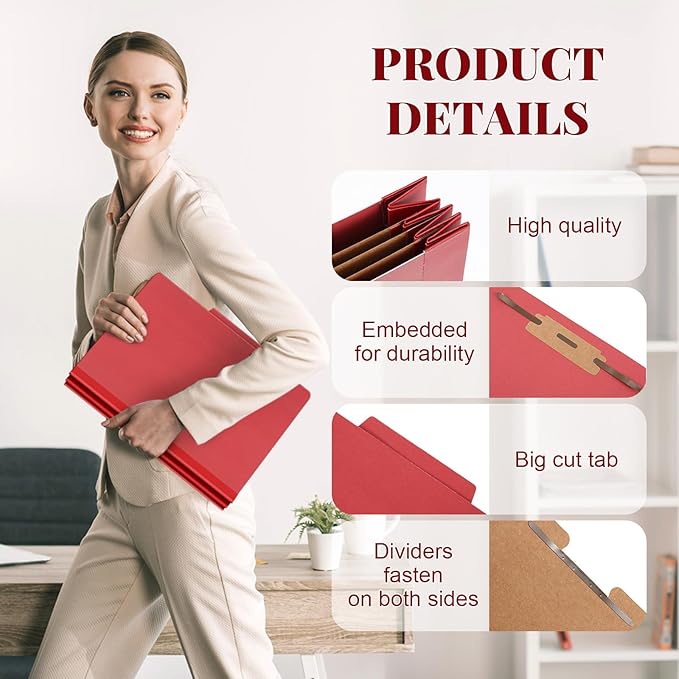 Skyygemm 72 Pcs Classification Folders Letter Size, 3 Divider Pressboard File Folder with Fasteners, Expanding File Organizer Bulk for Teachers, Clergy, Office, Church, Christmas Donations (Red)