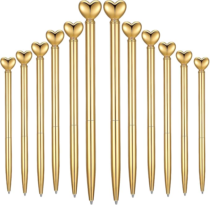 Wanmu 40 Pcs Heart Pens, Hearts Shaped Retractable Metal Cute Pens 1.0 mm Black Ink Novelty Pen Gold Slim Ballpoint for Valentine's Day Students Teachers Employees Gifts Office School Supplies
