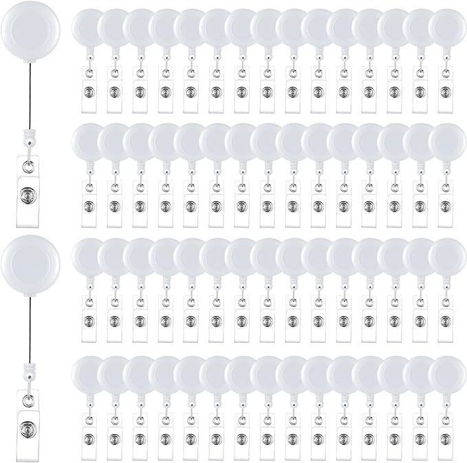 Handepo 200 Pcs Retractable Badge Reels Bulk Retractable Badge Holders with Clips ID Holder Key Ring Clip for Office Worker Students Teachers Doctor Nurse Name ID Card Holder Key Card(White)