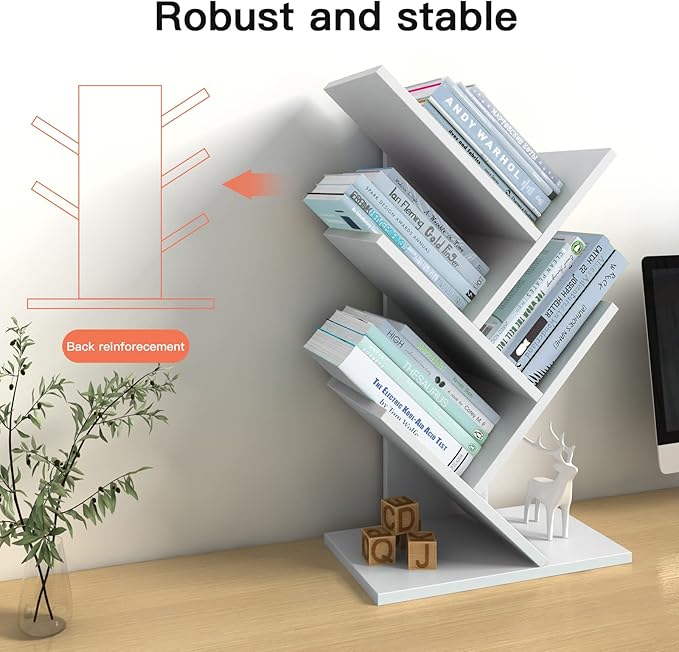 Godferyxin Desk Bookshelf,Small Book Shelf for Desktop,White Floor Standing Bookcase, Wood Book Organizer for Desk,Mini Bookcases Office Home School Shelf Display for Cd/Magazine-White