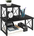 ELITEROO Wood Desktop Shelf, Freestanding Small Bookshelf Dorm Supplies Organizers, 2 Tier Independent Stackable Desk Stand, Adjustable Storage Organizer, Kitchen Counter Display Rack, Black