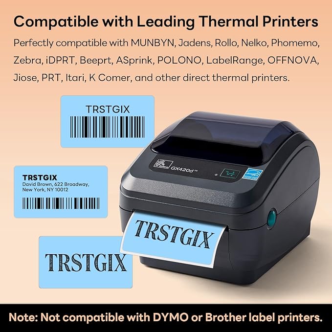 2.25" x 1.25" Direct Thermal Labels, Strong Adhesive Stickers Compatible with Zebra, Rollo, Munbyn & Most Desktop Thermal Printers (1 Roll / 1000 Labels, Light Blue), TRSTGIX