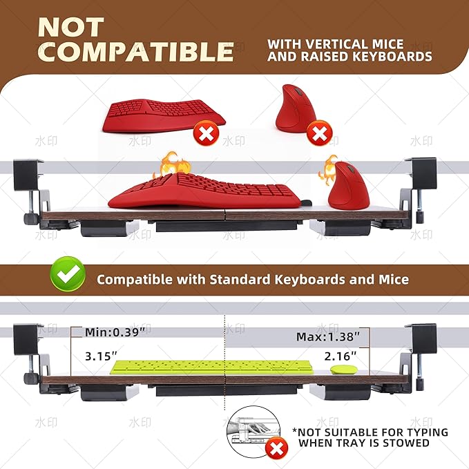 Keyboard Tray Under Desk with Drawer,26.77" X 11.81"Large Size Keyboard Tray with C Clamp-on Mount, Easy to Install, for Home Office (Mahogany)