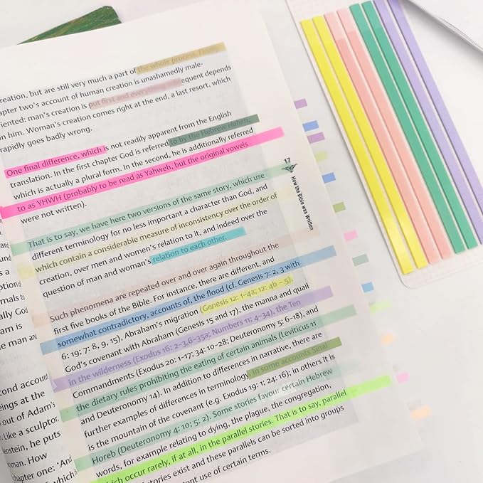 Potanro Sticky Tabs 2300 Pcs Translucent 10 Sheets Highlighter Book Tape Long Highlighting Sticky Tabs for Annotating Books, Aesthetic Office Suppliesbook for Annotating Books