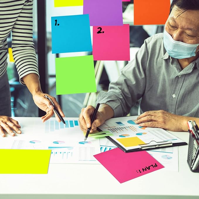 Zubebe 6 Pads 11 x 11 Inch Large Sticky Notes Jumbo Bright Colors Sticky Notepads Self Stick Note Square Memo Post Stickies for Office School, 25 Sheets/pad