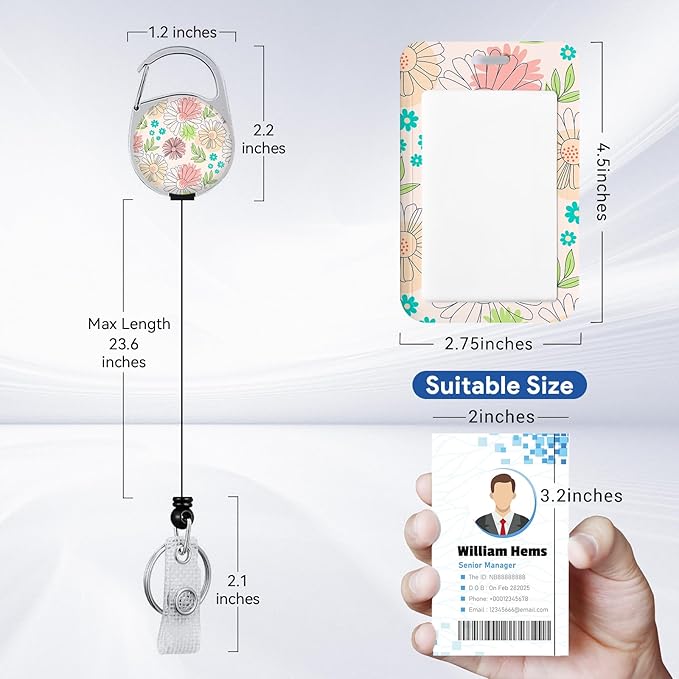2 Pack Flower ID Badge Holder with Heavy Duty Retractable Reel Keychain for WomenStudents,Teachers, Nurses, Office Use 5