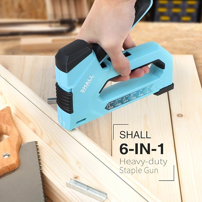 SHALL 6-in-1 Staple Gun Heavy Duty - Upholstery Stapler Nail Gun with 4000 Counts Staples, Manual Brad Nailer with Staple Remover for Wood, Crafts, Fabric, Cable, Wall, Decoration, Furniture
