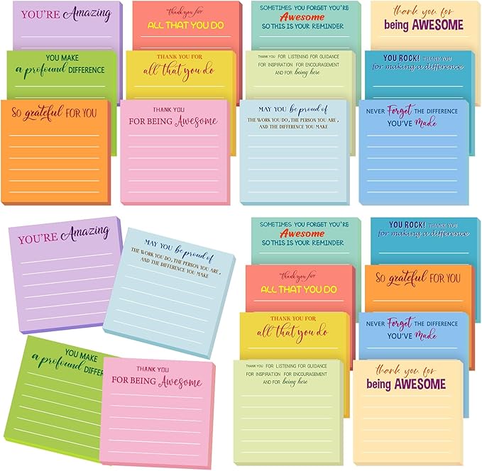 Yinder 48 Pcs Employee Appreciation Sticky Notes New Year Gift Bulk Motivation Sticky Note Pads Inspirational Gift for Teacher Nurse Staff Coworker Office Supply 3 x 3'' (Appreciation,Light Color)