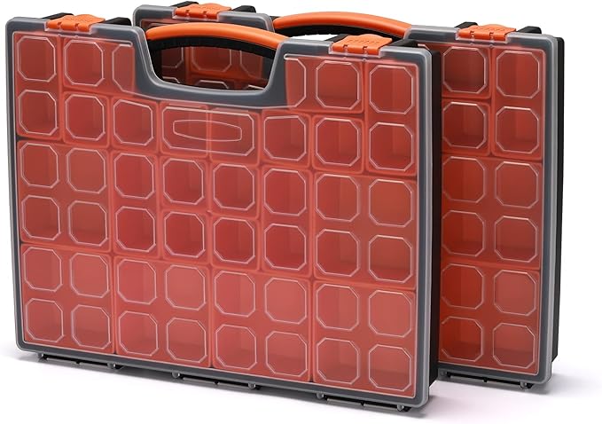EMENTOL 2PCS Multi-Purpose Portable Organizer Box Set with 44-Removable Compartments, 2 Pieces Professional Boxes with Dimension 16.2"L*13"W*2.3"H