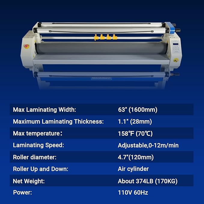 65" Full-Auto Cold & Heat Assisted Laminator Machine with 4 Trimmers, Max Speed 40ft/min, 63" Max Width, 1.1" Max Thickness, Infrared Heating, Digital Control for Vinyl Graphics, Inkjet Prints,1700-B2