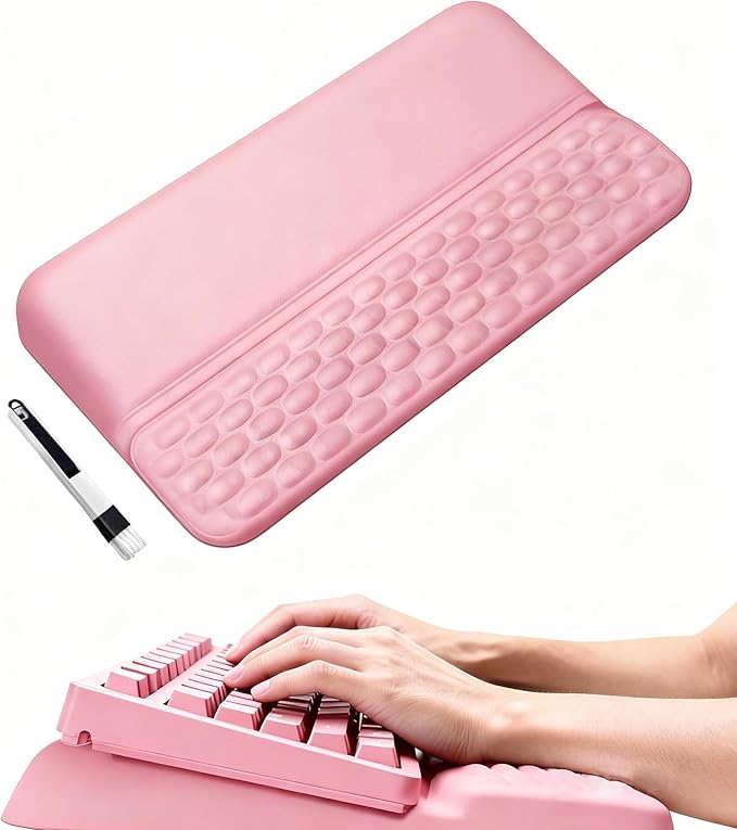 Wrist Rest for Keyboard, Ergonomic Keyboard Stand with Wrist Rest, Soft Memory Foam Wrist pad with Non-Slip Base & Dust Brush, Comfort for Office, Work, Gaming- Pink