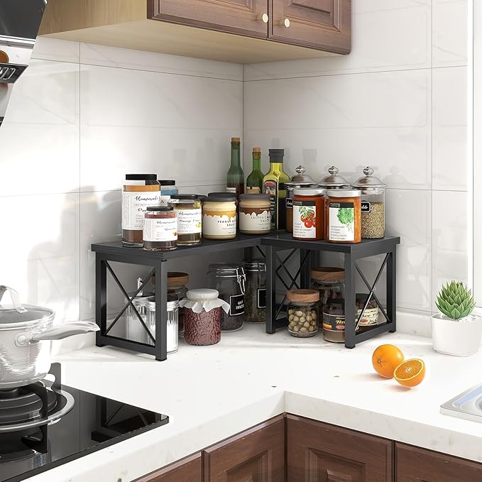 ELITEROO Wood Desktop Shelf, Freestanding Small Bookshelf Dorm Supplies Organizers, 2 Tier Independent Stackable Desk Stand, Adjustable Storage Organizer, Kitchen Counter Display Rack, Black