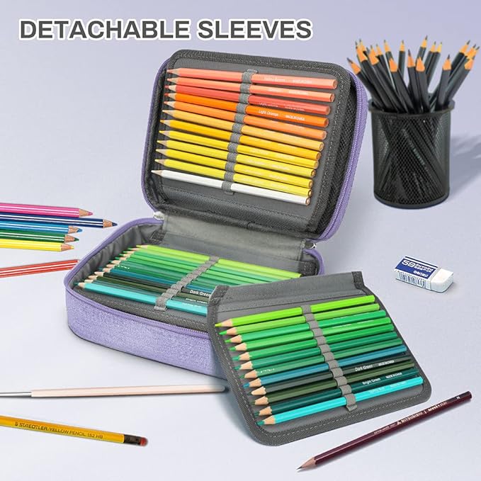 Large Capacity Pencil Case, 72 Slots Colored Pencil Pouch Bag Portable Pencil Holder Stationery Organizer with Compartments for Office and Travel, Purple