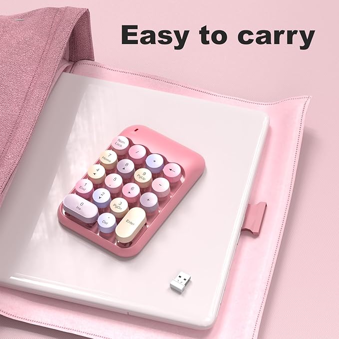 MOFII Wireless Number Pads - Pink Numeric Keypad 18 Keys USB 2.4G Round Keycap Colorful Extensions Keypads, Financial Accounting Portable Numpad 10 Key for Laptop/PC/Notebook/Surface Pro