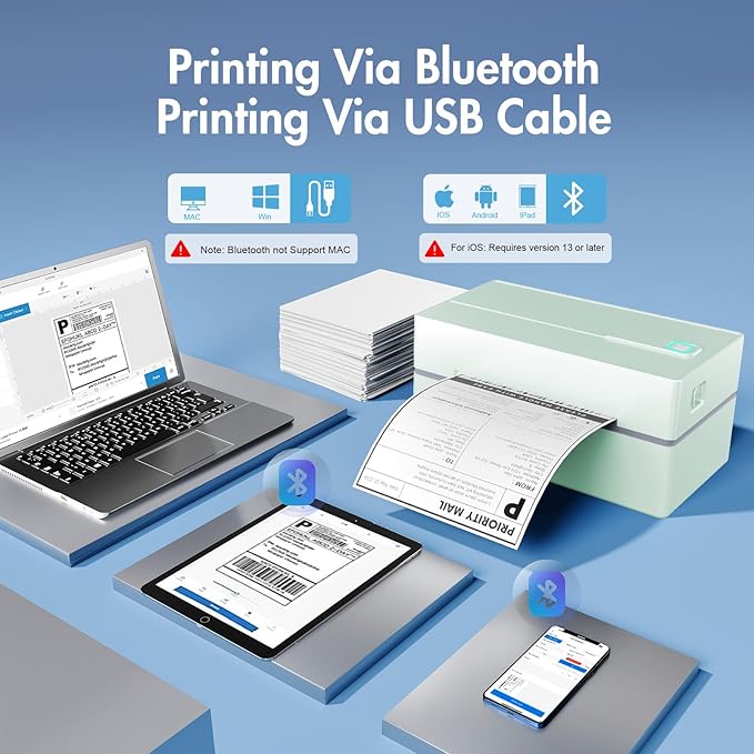 Bluetooth Thermal Shipping Label Printer: 4x6 Wireless Label Maker with Tape for Small Business - Compatible with iPhone, Android, Windows & Mac, Widely Used for USPS UPS Ebay Amazon Shopify, Green