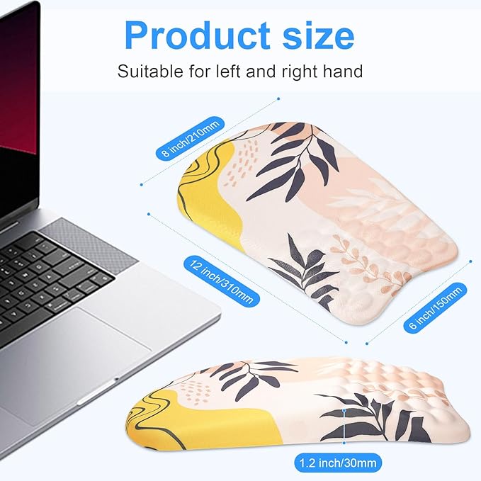 Ergonomic Wrist Mouse Pad with Massage Design, Wrist Rest Pain Relief Mousepad with Memory Foam Non-Slip PU Base, Mouse Pad with Wrist Support for Wireless Mouse & Desk,Y Boho Leaves