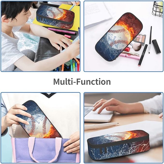 Baseball Pencil Case Sports Pencil Box for Boys Men, Large Capacity Durable Pencil Pouch Storage Pen Bag Stationary Case with Double Zippers