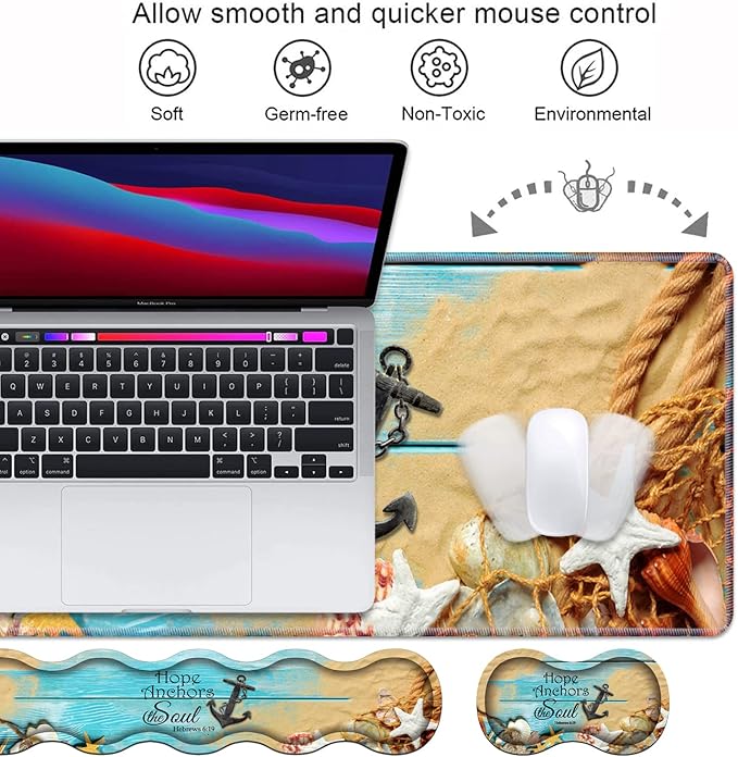 Ergonomic Keyboard Wrist Rest & Mouse Pad Wrist Rest Set, Large XXL Gaming Desk Mat 31.5"x 11.8", Non-Slip Base, Memory Foam, Easy Typing Pain Relief for Office & Home, Bible Verses Hebrews 6:19