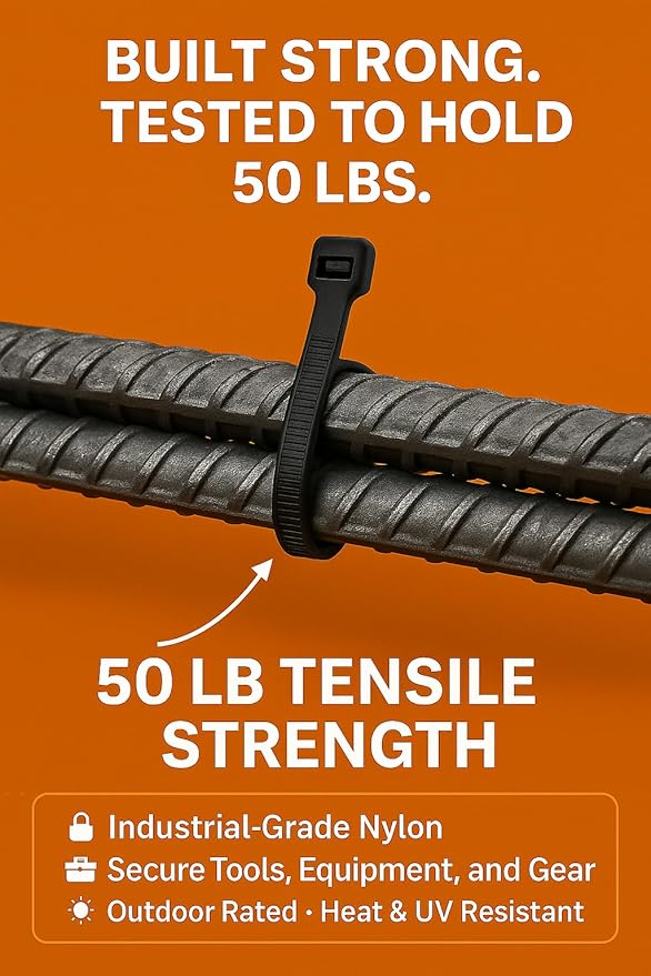 12 inch Black Cable Ties, UV resistant, Self-locking, Multi-purpose Nylon Heavy Duty Zip Ties, Wire Ties for Professionals, Office, Home, Garden, and Cable Management by Nirah