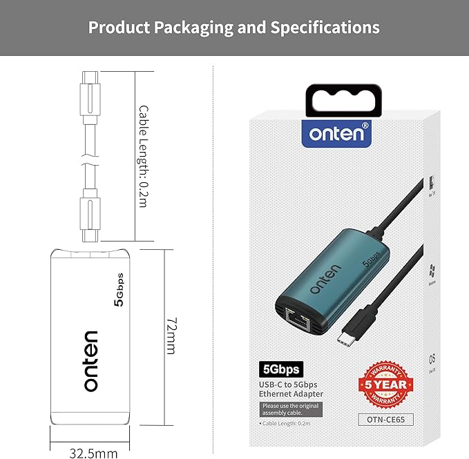 USB-C to Ethernet Adapter - 5Gbps High-Speed,USB-C to RJ45 5000Mbps Ethernet LAN Network Adapter Thunderbolt 4/3 Compatible, for iPhone 15 Pro/Max, MacBook Pro/Air 2023, iPad Pro,iMac and More（5G