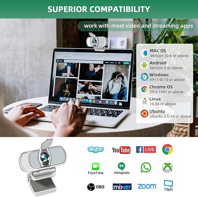 XPCAM Full HD 1080P Webcam with Privacy Shutter and Tripod, Pro Streaming Web Camera with Microphone, Widescreen USB Computer Camera for Laptop Desktop