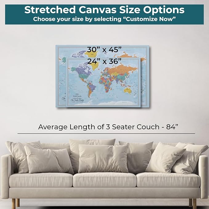 Push Pin Travel Maps Gallery Wrapped - Blue Oceans World with pins