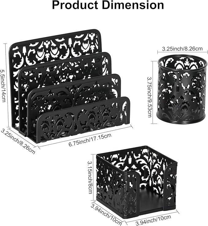 EasyPAG Desk Organizers and Accessories 3 Pieces Office Organizer Set - Pen Holder for Desk, Mail Sorter Countertop and Sticky Note Holder, Black