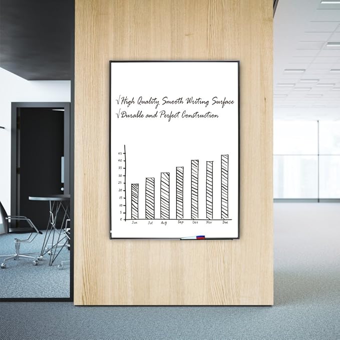 Lockways Magnetic White Board, 48" x 36" Dry Erase Board with Pen Tray Wall-Mounted Message Presentation Meno Board, Black Aluminium Framed for School, Home and Office