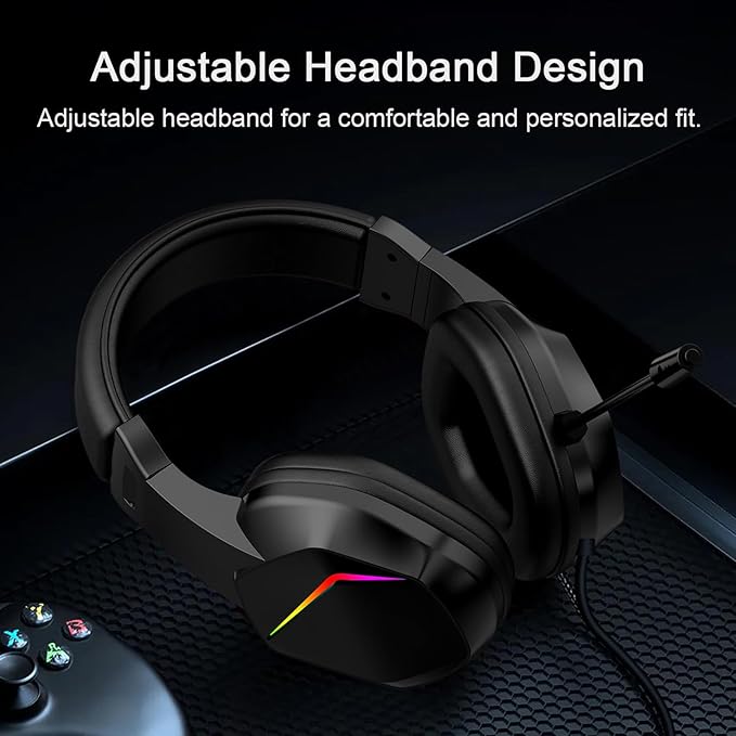 ciciglow USB Gaming Headset, Wired Gaming Headset with LED Light, Over Ear Headphones with Noise Cancelling Mic, 40mm Driver for PC Laptop, Comfortable Durable Design (OY733USB)
