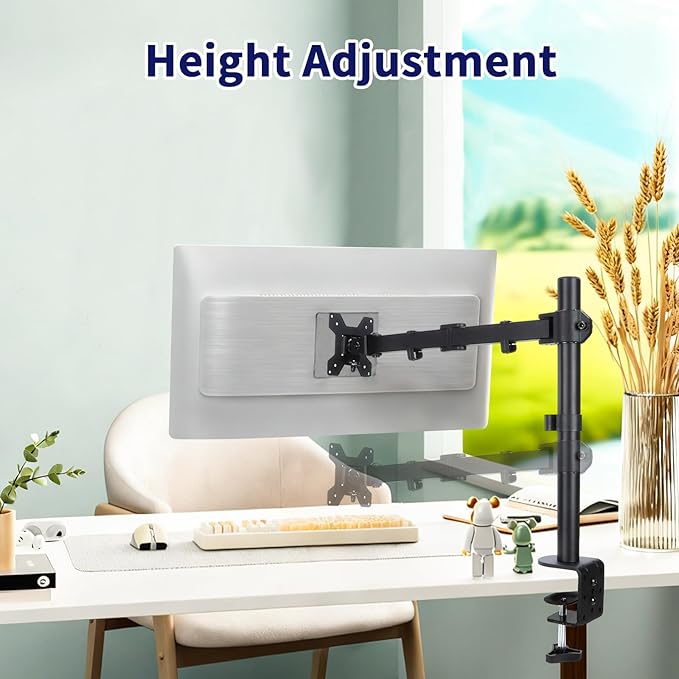 Single Monitor Desk Mount, Heavy Duty Adjustable Monitor Stand for 13"-32" Screen, Monitor Arm Desk Mount Holds Up to 22lbs with C Clamp/Grommet Base
