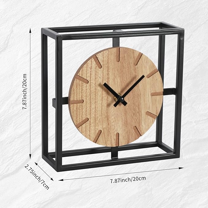 Vintage Black Table Clock on Stand, Decorative Desk and Shelf Clock, Rustic Mantel Clock Farmhouse Clock Non-Ticking