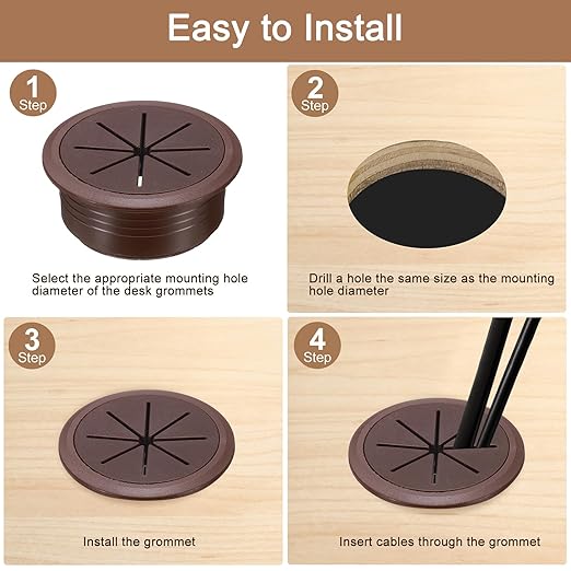 uxcell 2 Pcs Desk Grommet, 2.09 inch 53mm Desk Cable Hole Cover Wire Hole Insert for Home Office Table Cabinet Cord Organizer, Coffee