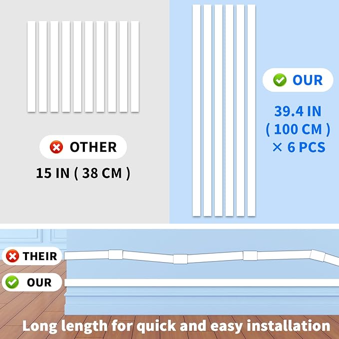 Extra-Long Paintable Cord Cover Hider for Wall Mounted TV - 6x 39.4in TTL 236in