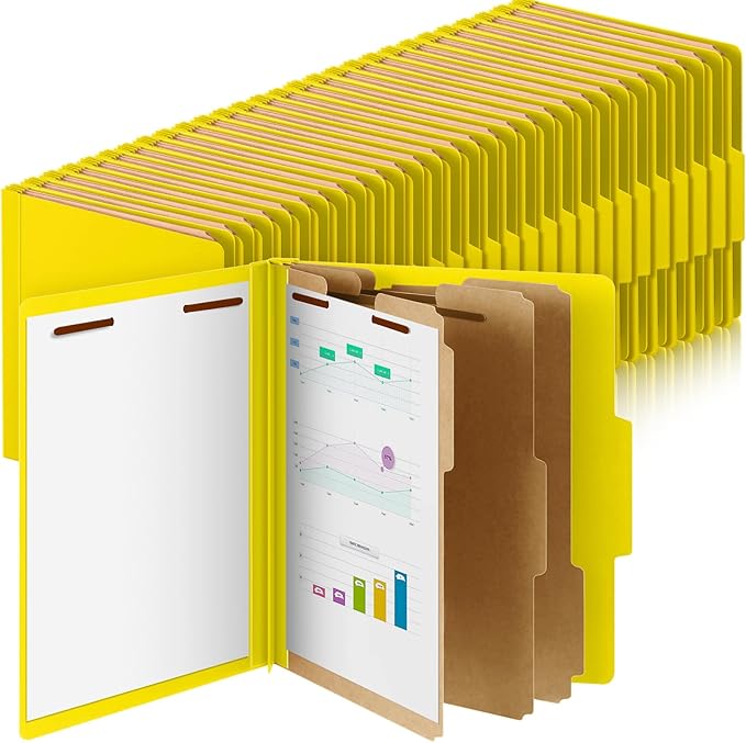 Skyygemm 72 Pcs Classification Folders Letter Size, 3 Divider Pressboard File Folder with Fasteners, Expanding File Organizer Bulk for Teachers, Clergy, Office, Church, Christmas Donations (Yellow)