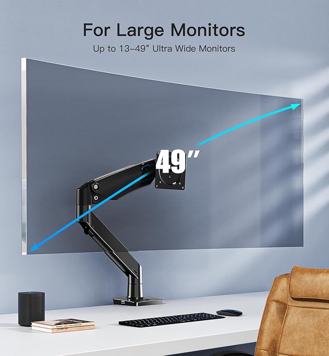 HUANUO Heavy Duty Monitor Arm for 49-Inch Ultrawide/Curved Screens, Full Motion Adjustable Monitor Mount with Aircraft-Grade Aluminum, Holds 26.4lbs, VESA 75x75/100x100mm