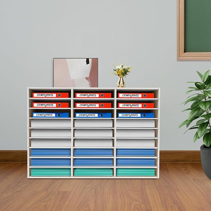 Literature Organizer 27 Slots Compartments Desktop File Sorter Mail Center Paper Storage Cabinet Home & Office Mailbox School Classroom Keepers (Grey)