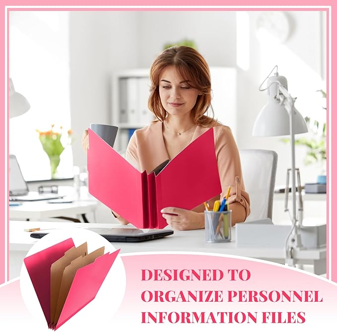 Skyygemm 12 Pcs Classification Folders Letter Size Bulk - 2 Dividers Pressboard File Folder with 3. 5 Inch Expansion, 2 Prongs Fastener, Heavy Duty Office File Organizer for Teacher Medical (Hot Pink)
