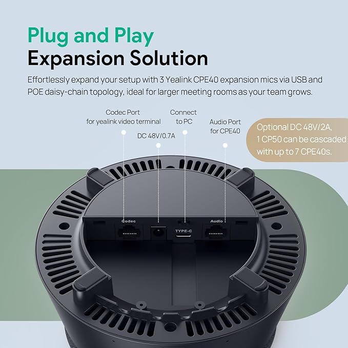 Yealink CP50 Conference Call Speaker and Microphone with Ai Noise Cancellation, Speakerphone for Teams Room, 8 360° Omnidirectional Mics, Bluetooth, USB-C, Daisy Chain, 19.69ft Pickup