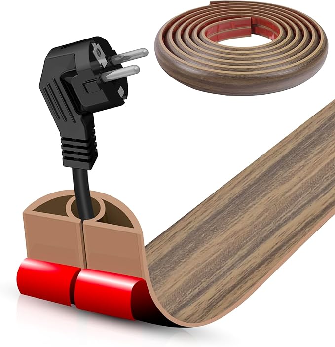 Floor Cord Cover Self Adhesive Cord Hider,10FT Cable Management, Extension Strip Protector for Wires, Prevent Cable Trips for Offices, Gyms, Exhibitions Cavity:0.3"(W) x0.28(H) Woodsmokedbrown