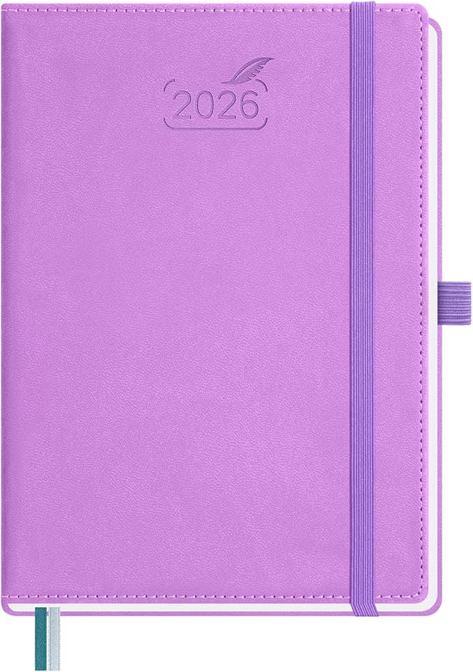 BEZEND 2026 Planner Weekly and Monthly (6" x 8.5") Daily Calendar with Hourly Timeslots & Tabs (Jan-Dec) Note & Expenses, Pen Holder, Inner Pocket, Vegan Leather Hardcover - Lavender
